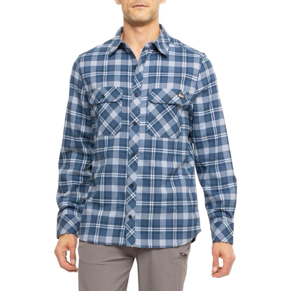 Pelagic Backlash Flannel Shirt Mens Size L Long Sleeve Button Pockets Plaid Blue